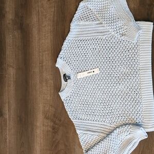 AQUA BLUE Crochet Knit‎ Sweater Drop Shoulder Long Sleeve Top Size XS